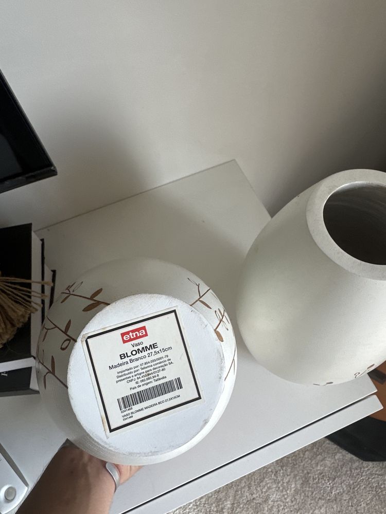2x Vasos Blomme Decorativos em Madeira Branca