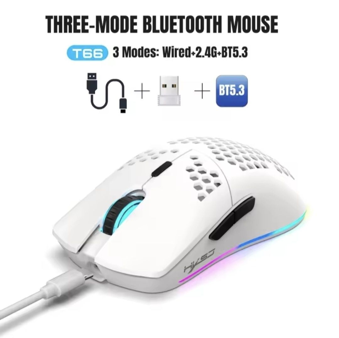 Rato Gaming Wireless com RGB- Perfurado (leve)