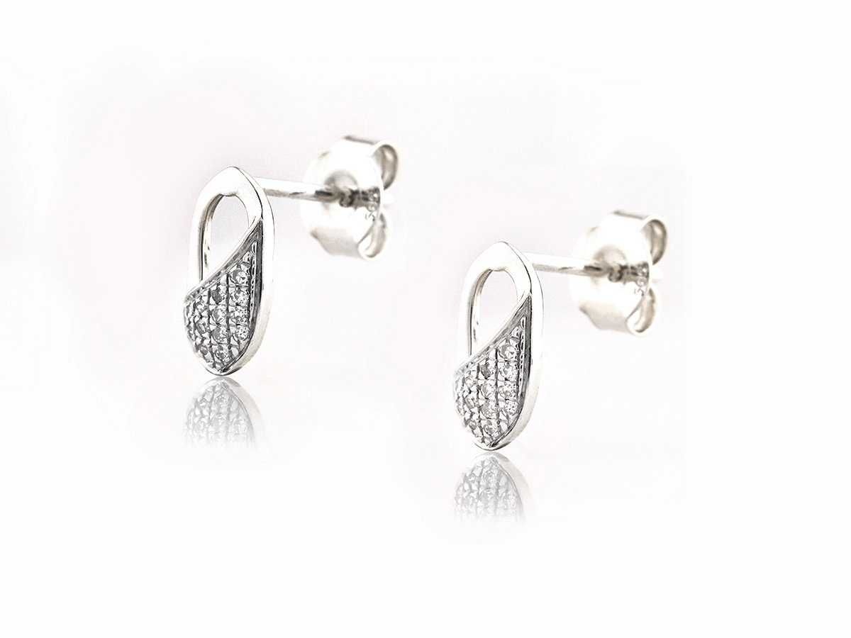 Brincos - 14 K Ouro branco - 0.06ct. tw. Diamante (Natural)