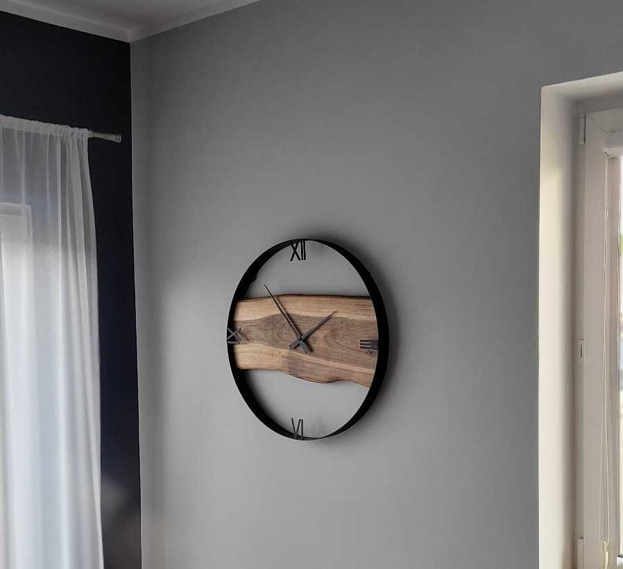 Zegar ścienny 60cm naturalne drewno orzechowe.Loft, Rękodzieło Prezent