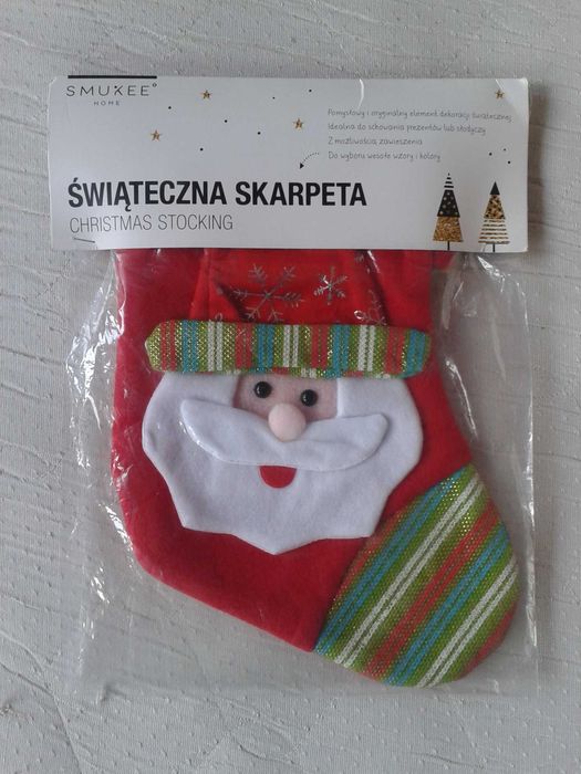 Świąteczna SKARPETA na prezenty z zawieszką MIKOŁAJ