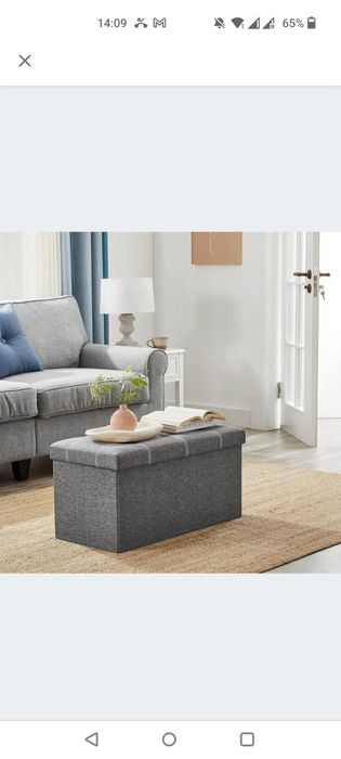 Szara pufa skrzynia ławka siedzisko tapicerowana