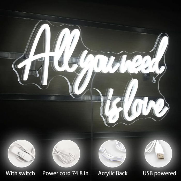 Neon " All you need is love " biały sprzedaż znak świetlny ślub wesele
