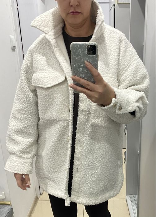 Baranek kurtka koszula H&M złamana biel L