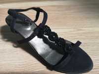 Śliczne, eleganckie nowe czarne sandałki, niski obcas r. 38