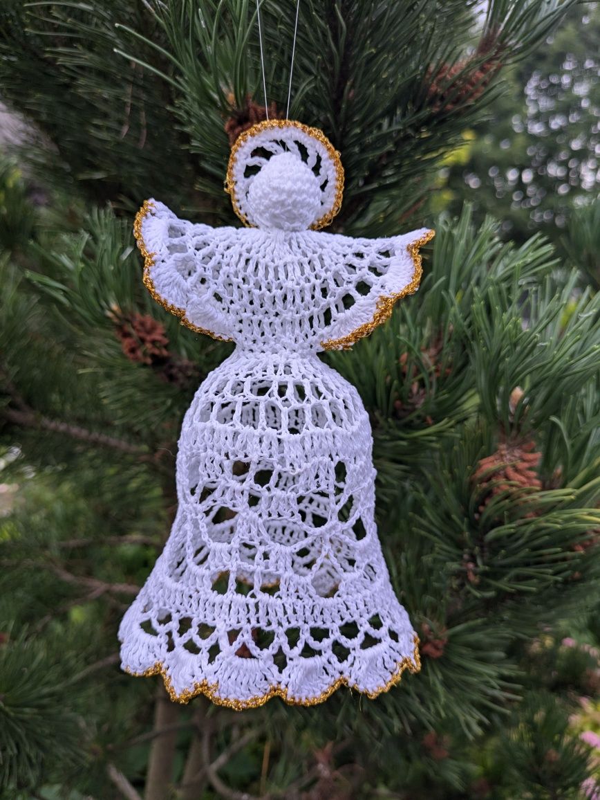 Szydełkowy aniołek handmade moja praca duży 17 cm
