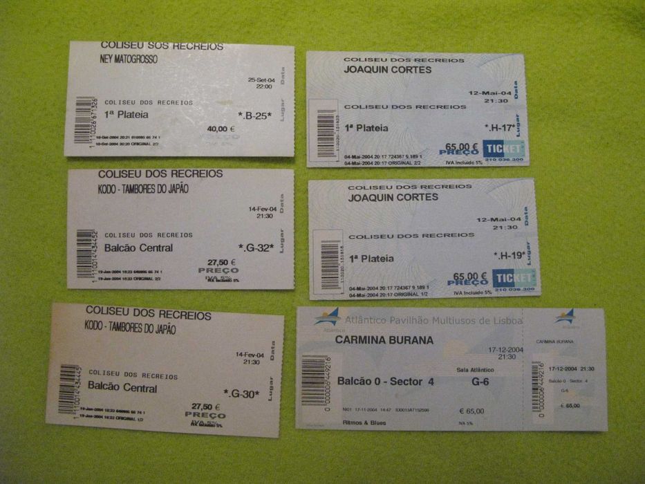 Bilhetes antigos de concertos para Colecionadores
