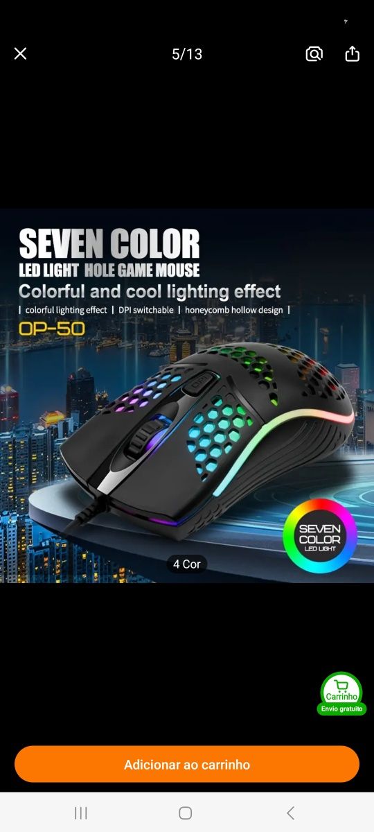 Rato gaming rgb desconto natal 50%off BRANCO