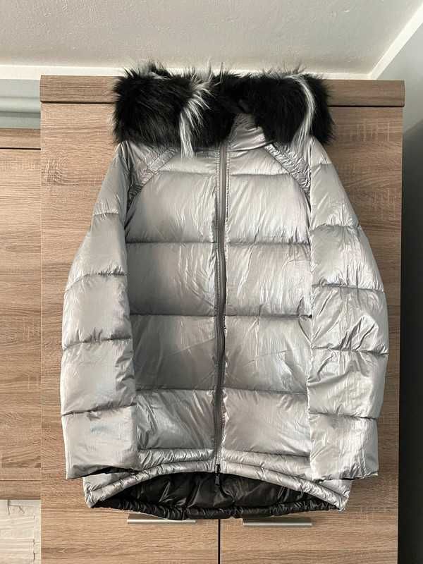 Kurtka damska puchowa dwustronna z kapturem M L oversize zimowa