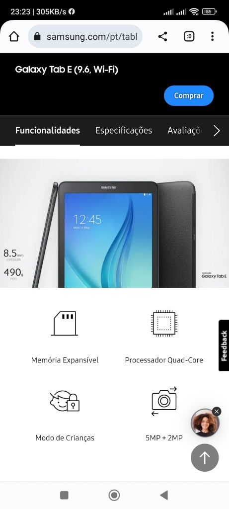 Tablet Samsung Galaxy tab E
Em bom estado 
Preço 85 euros