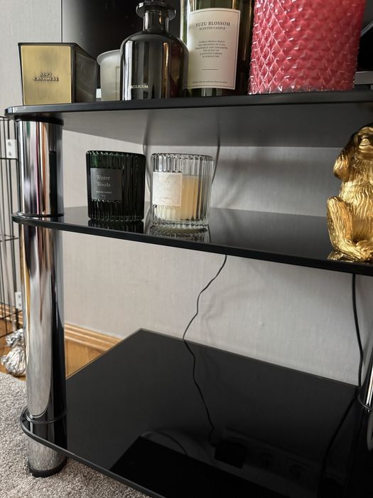 Тумба столик під телевізор скляна чорна