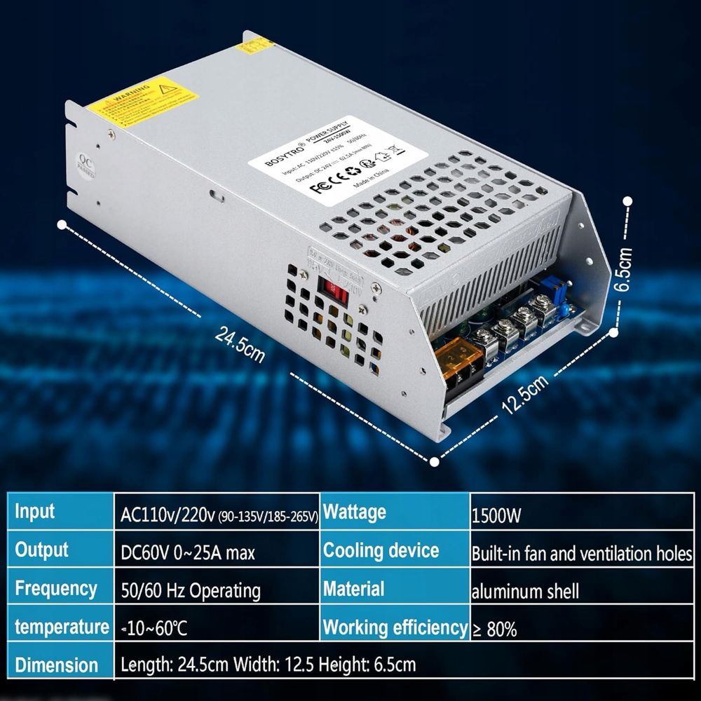 Transformator DC 24 V 62,5 A 1500 W Zasilacz impulsowy AC 110 V/220 V