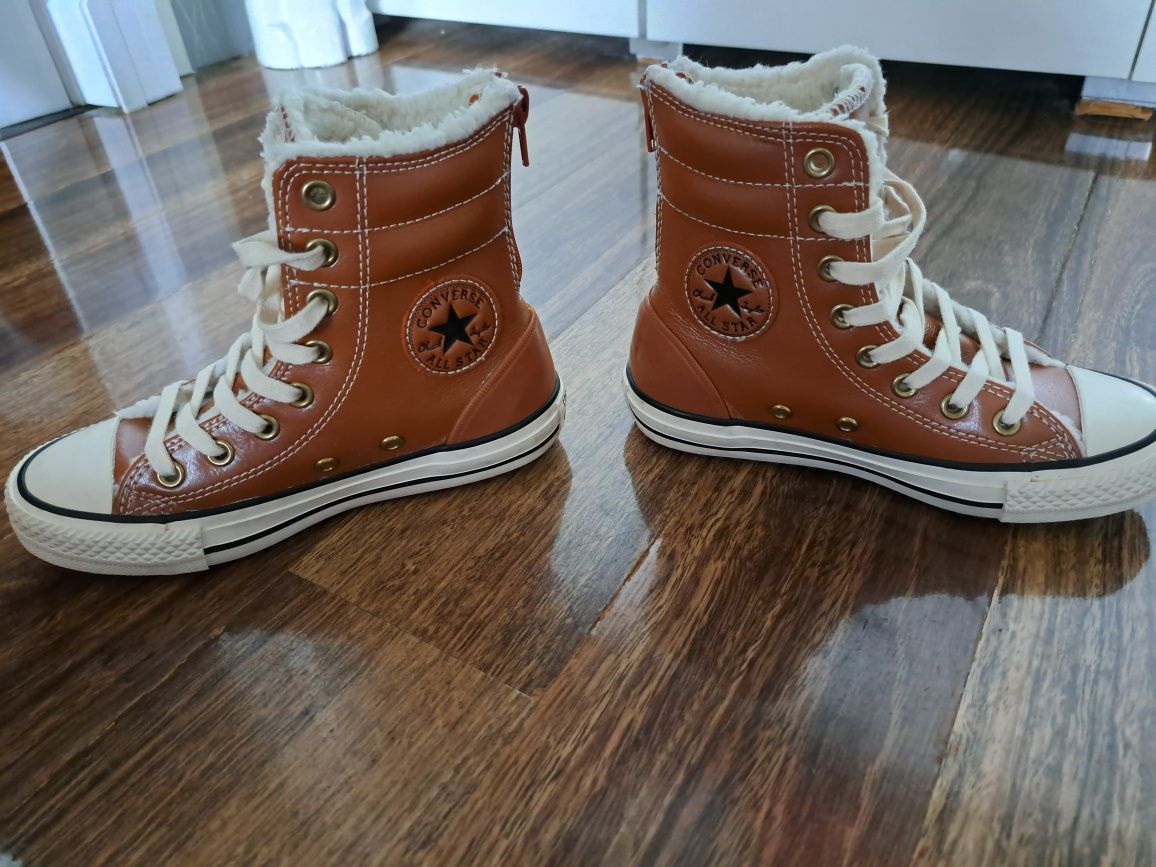 ALL STAR Tramki skóra Converse wysokie trampki ocieplane Camel unisex