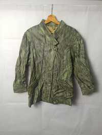 70s Vintage Green Leather Jacket kurtka skórzana
