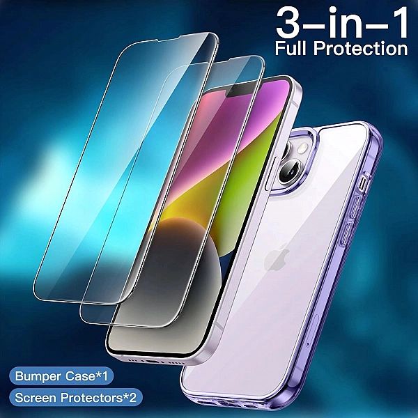 Etui iPhone 14 Plus 6,7 Cala x2 Szkło Hartowane JETech 3 w 1 głęboki f
