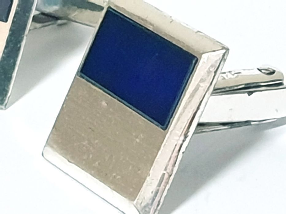 Fantásticos botões de punho vintage em prata contrastada F. Scheuerle