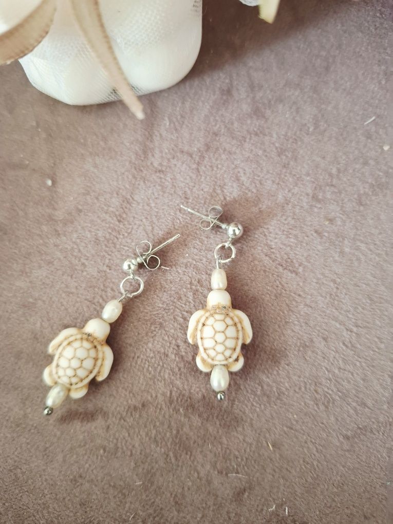 Kolczyki handmade z naturalnych kamieni perły turkusu