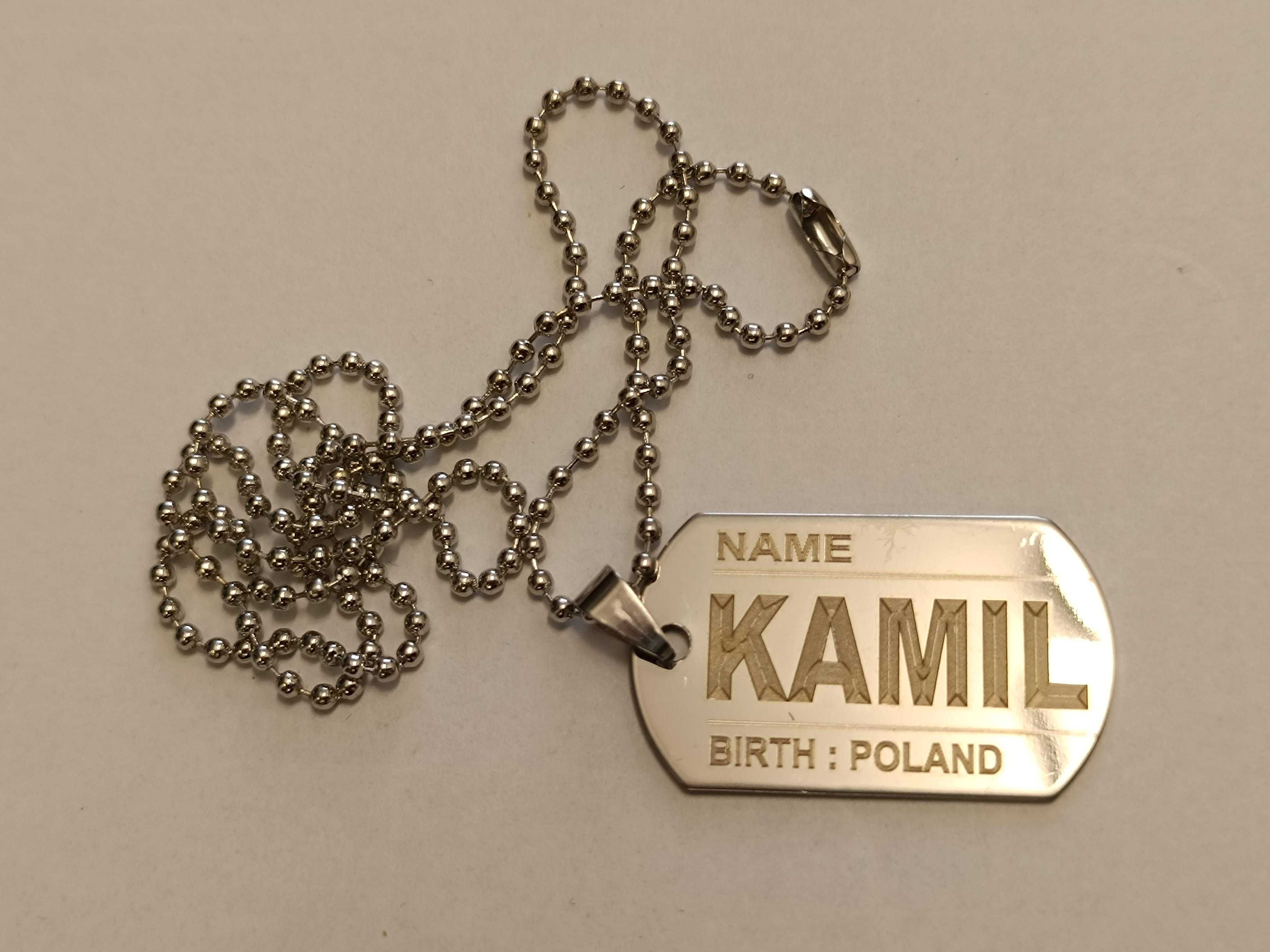 Naszyjnik nieśmiertelnik DOG-TAG - stal nierdzewna 316L - KAMIL