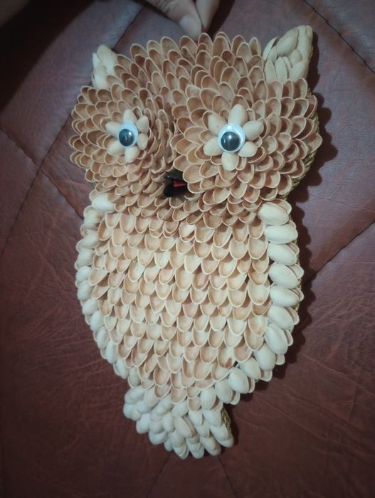 Sowa - ozdoba z pistacji na ścianę lub drzwi wejsciowe