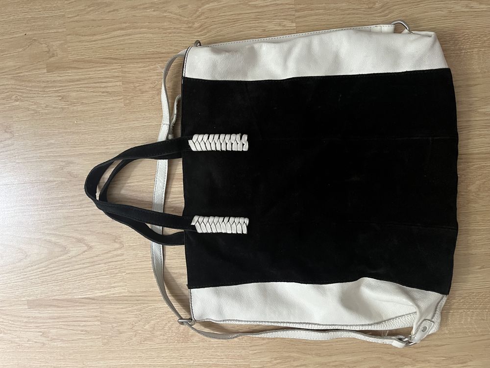 Zara suede/leather shopper bag torba skórzana A4