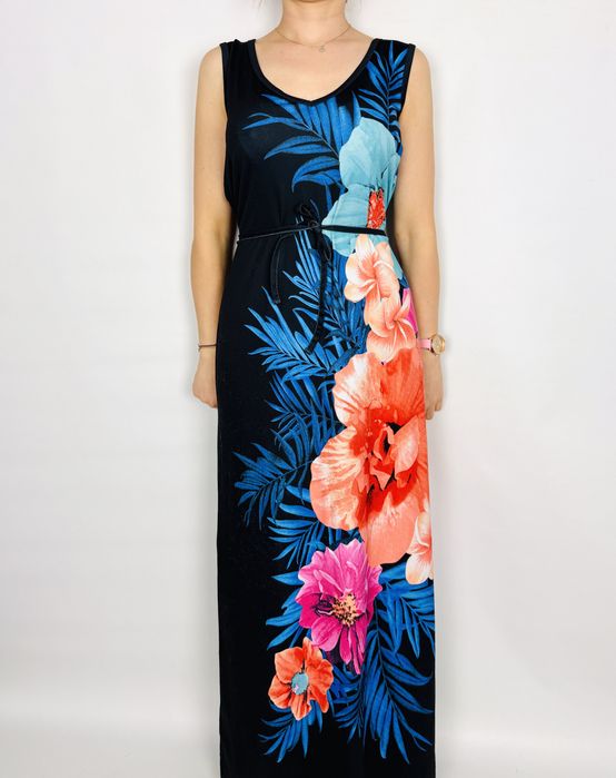 Sukienka maxi w czarnym kolorze z dużym kwiatowym nadrukiem L/XL 40/42