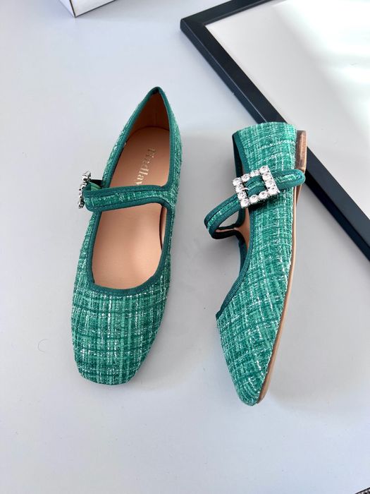 39 Sklep Nowe baleriny damskie tweedowe zielone XP317