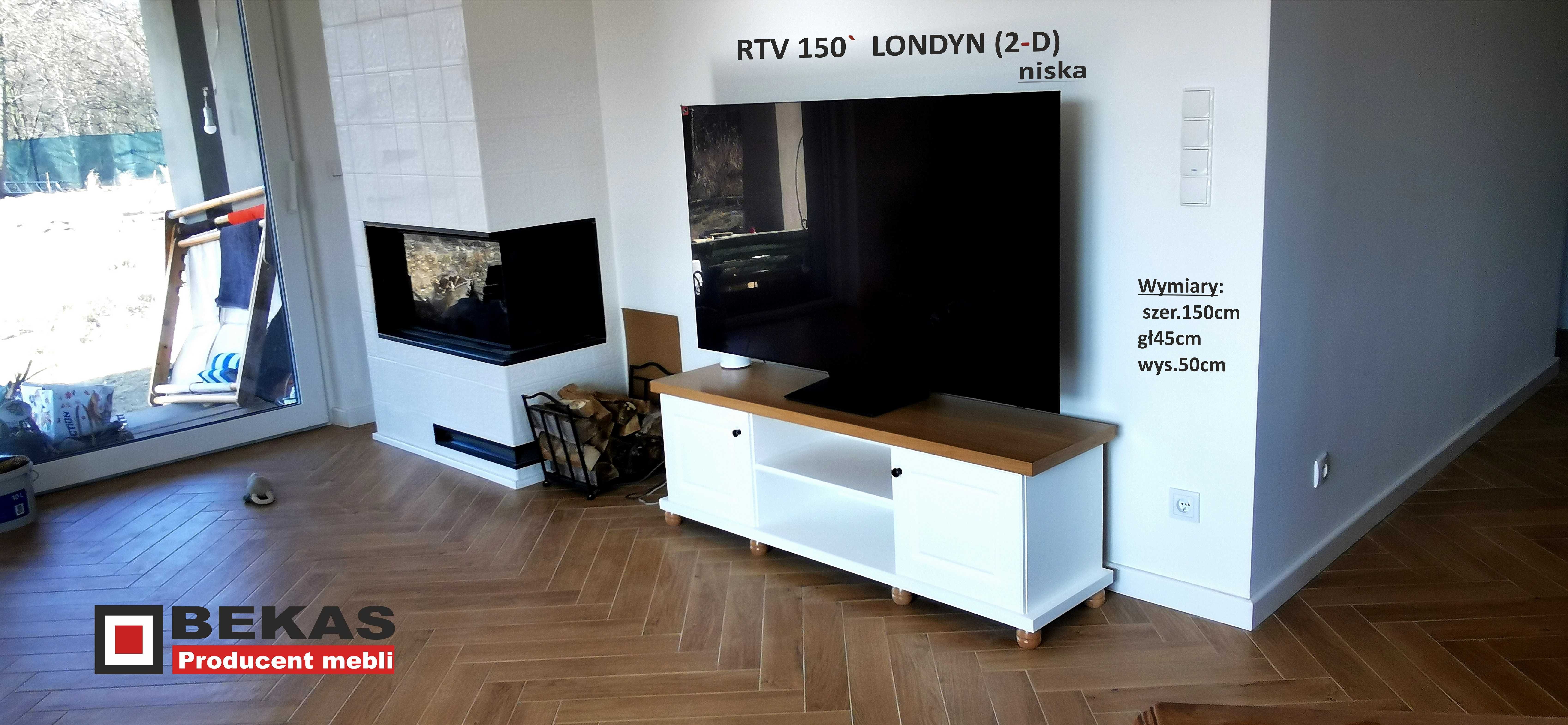 Stylowa Komoda RTV Londyn 160` Biała Blat Dębowy BEKAS Producent Mebli