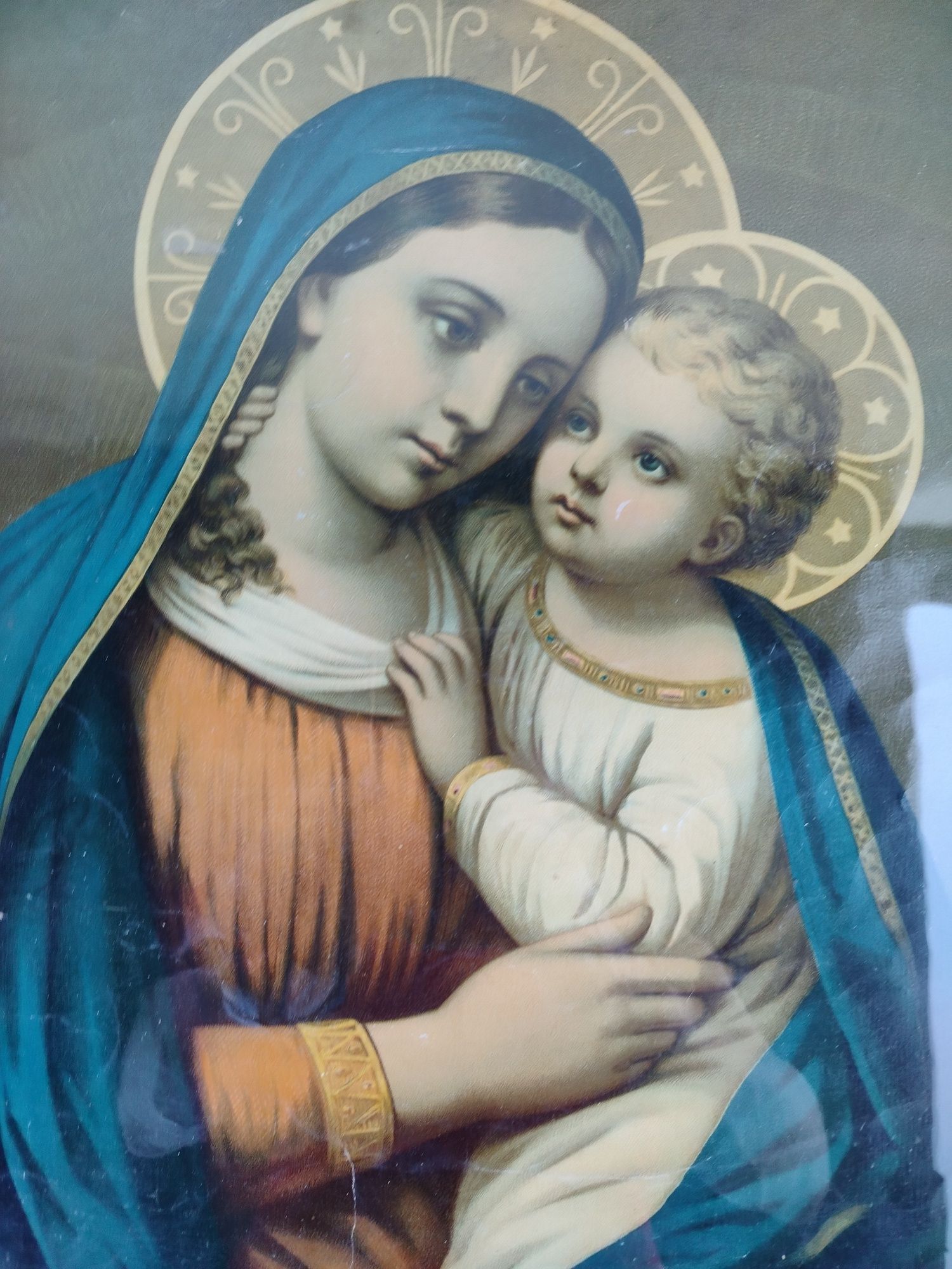 Stary obraz oleodruk Matka Boska z Dzieciątkiem Jezus