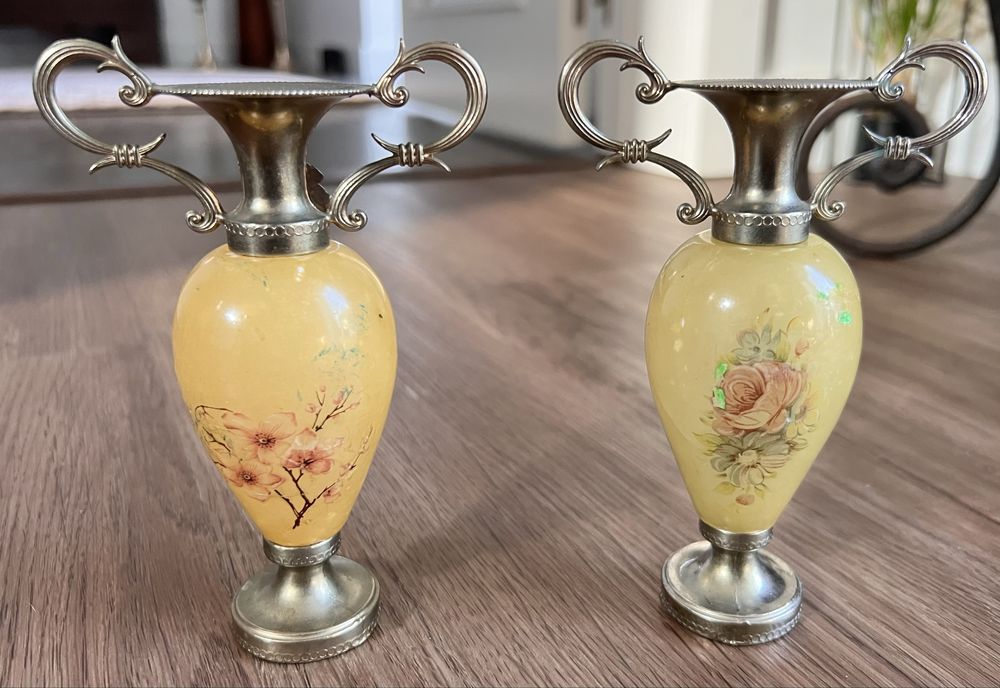 2 X Anforas Alabastro pintadas á mão.