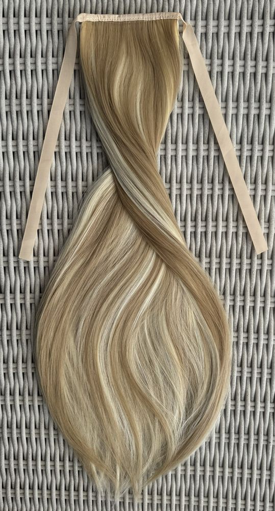 Premium Ultra blond pasemka / refleksy włosy doczepiane, kucyk, treska