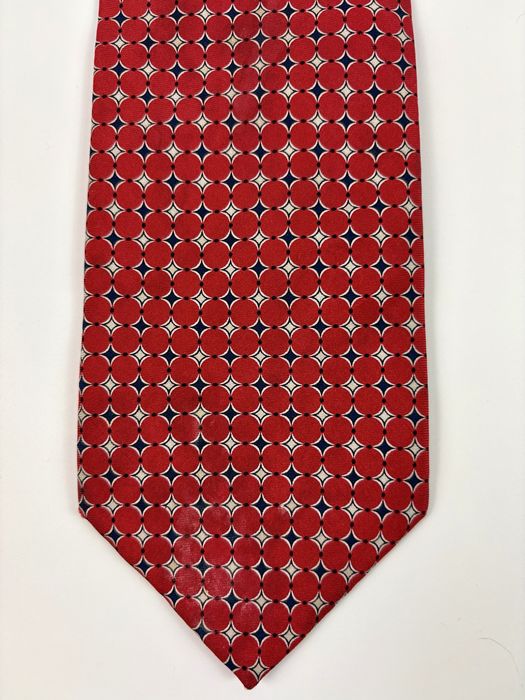 Męski jedwabny krawat w kolorze czerwonym geometryczne wzory