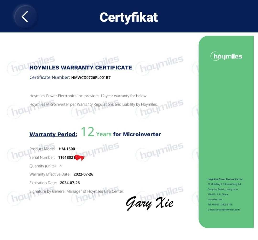 Hoymiles HM-1500 mikroinwerter fotowoltaiczny, GWARANCJA