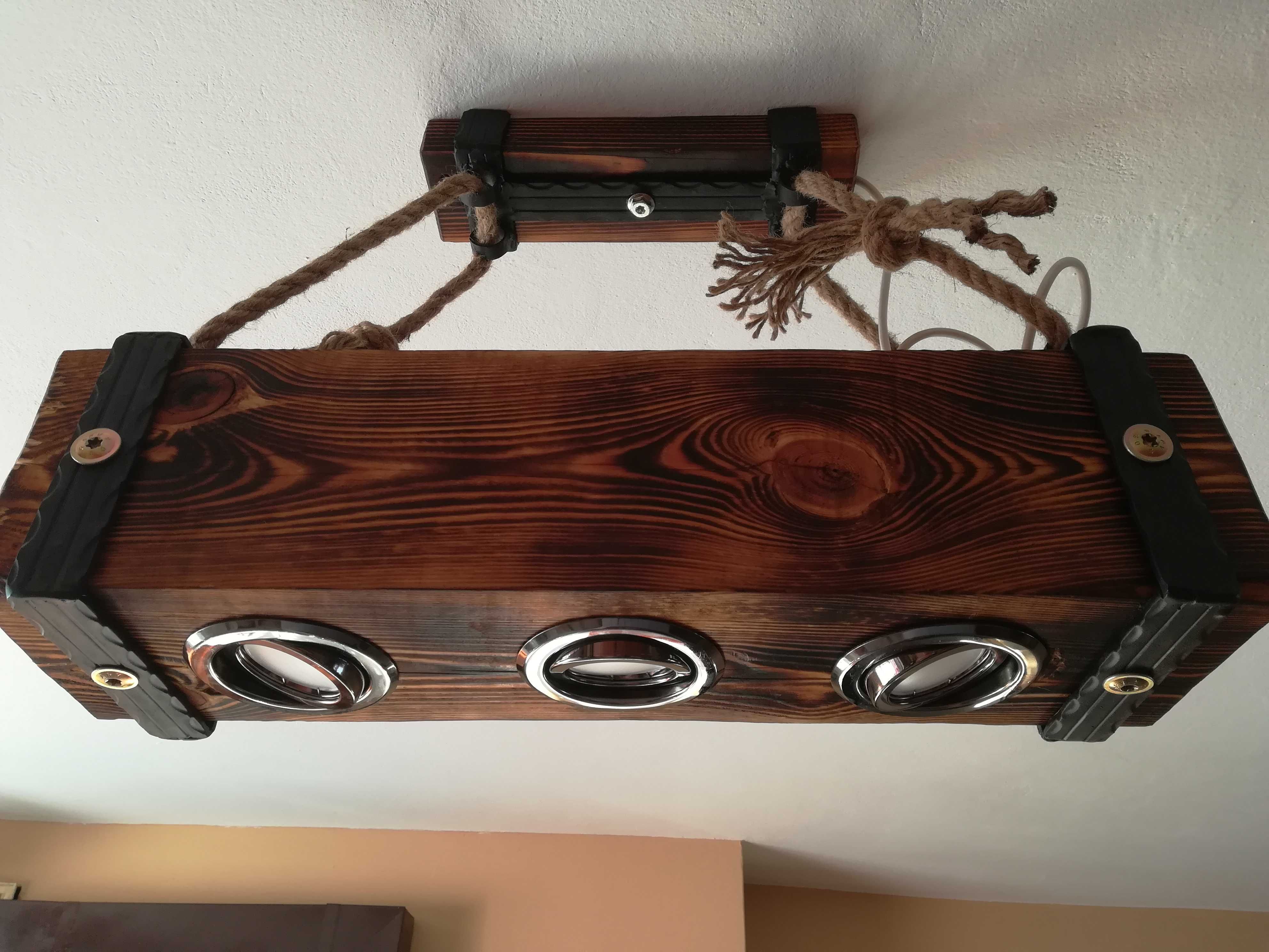 Żyrandol z belki drewnianej loft, retro