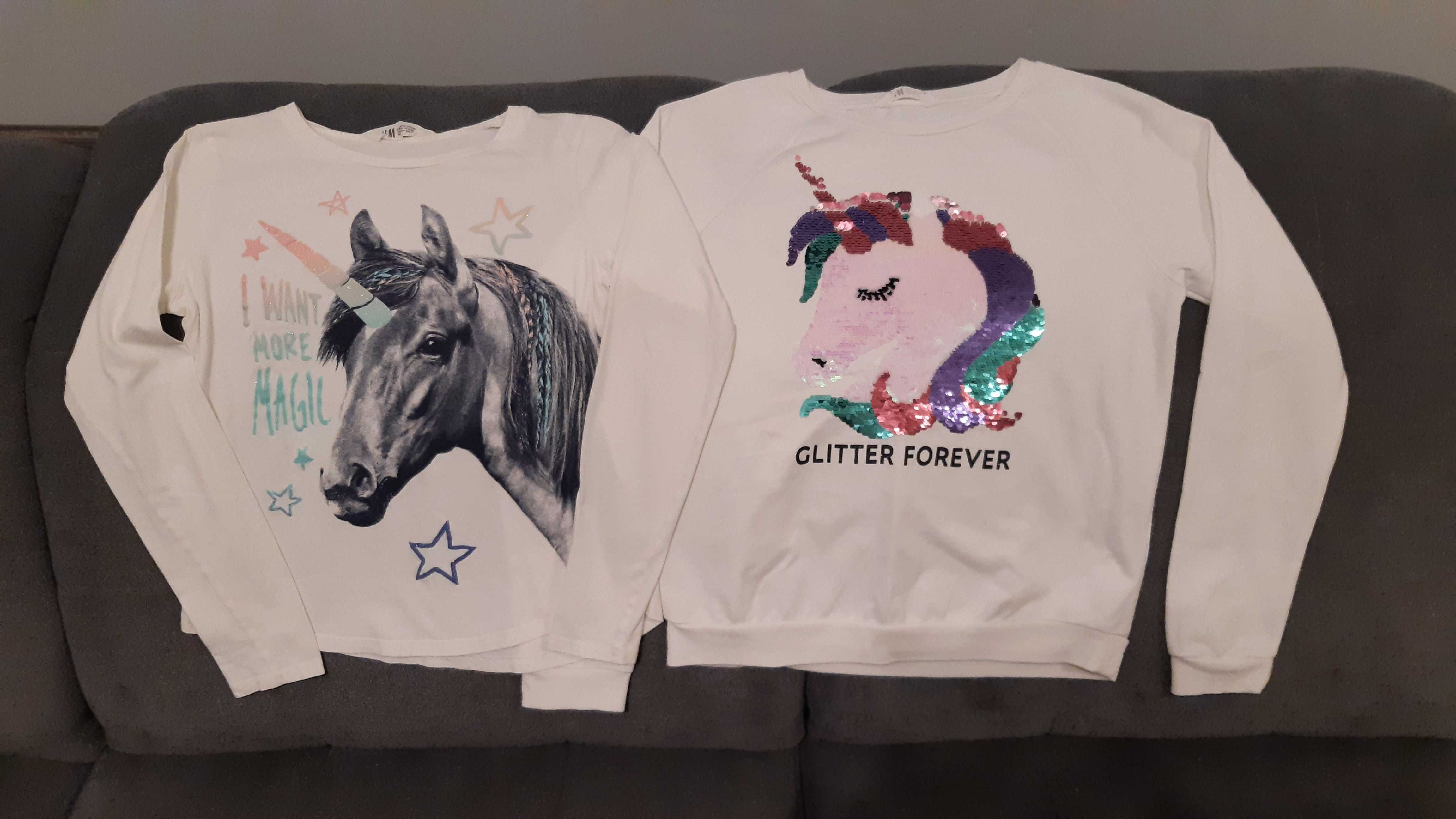 Dwie białe bluzki Unicorn H&M  158/164 bluzy