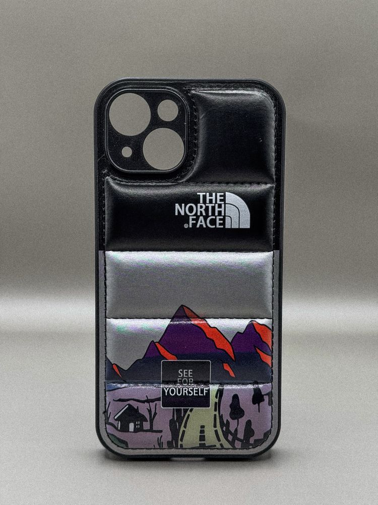 Чохол силікон пуховик пуффер срібло пейзаж лого The North Face iPhone