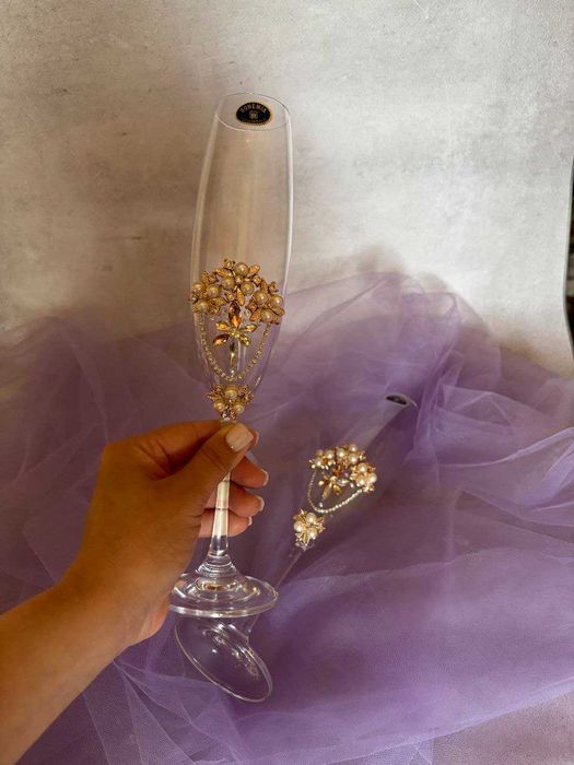 Весільні бокали Bohemia кришталь — ручна робота, перли та стрази