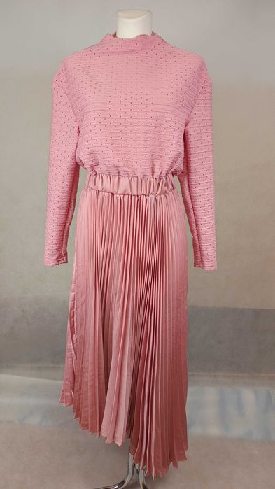 piękna asymetryczna plisowana długa sukienka S ażurowa wesele święta