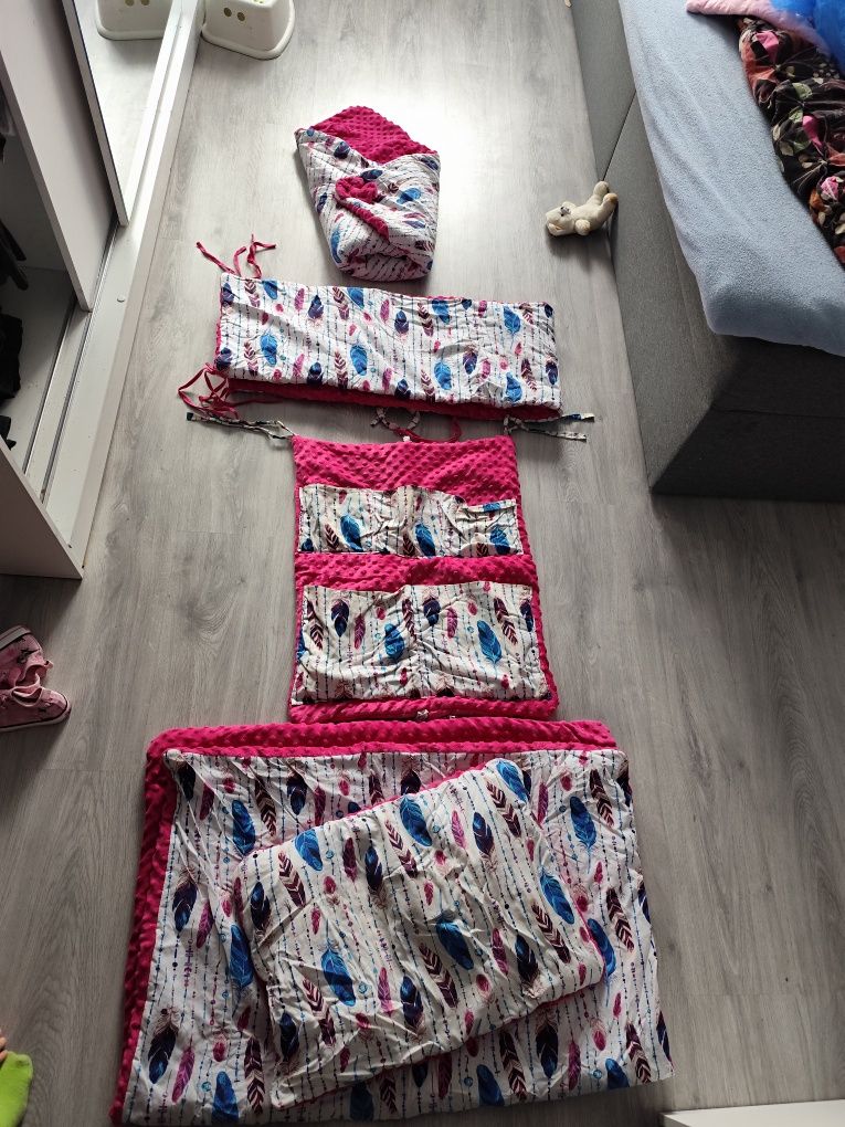 Wyprawka do łóżeczka handmade, dwustronny komplet, pościel, ochraniacz