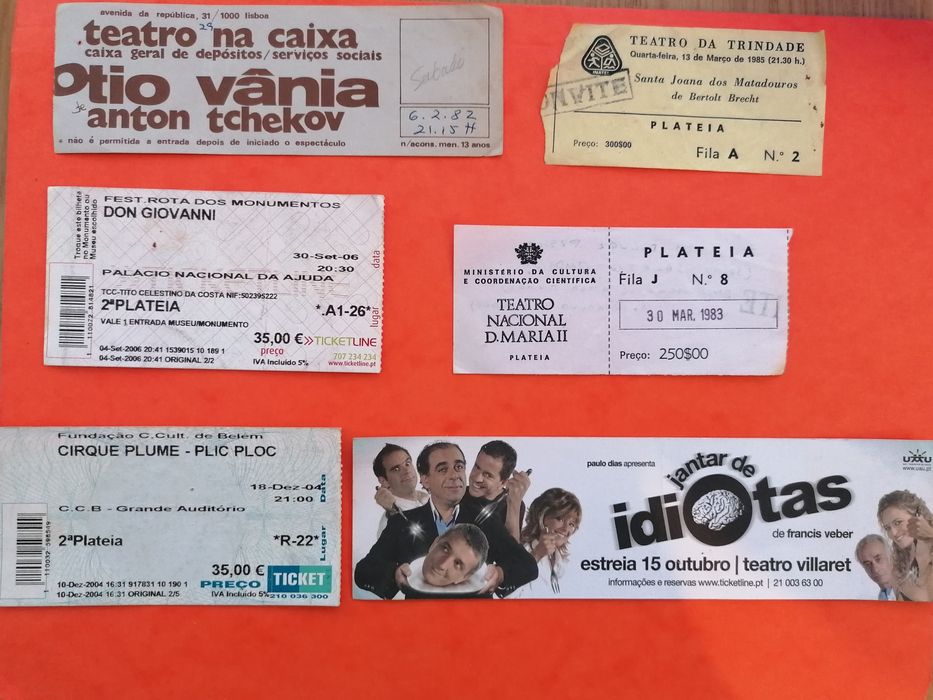Bilhetes antigos vários teatro, concertos, exposições, preços