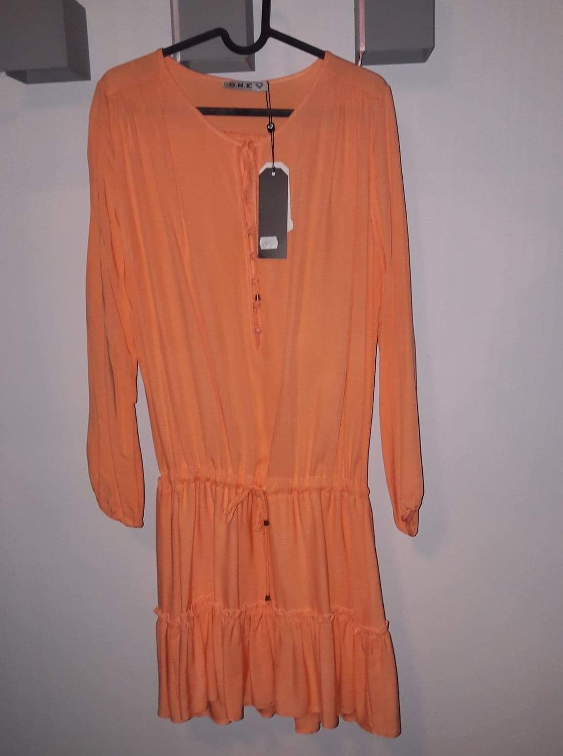 Zwiewna, pomarańczowa sukienka one size