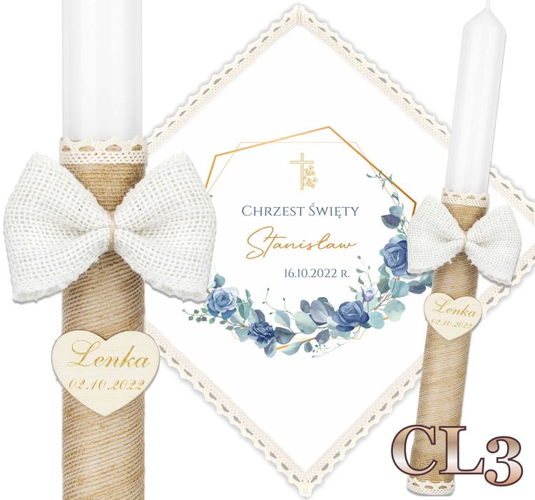 Szatka i świeca do chrztu gromnica ECO Chrzest Komunia BOHO Rubin CL