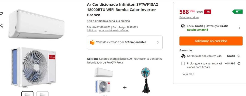 Ar condicionado 18000 btus infiniton novo