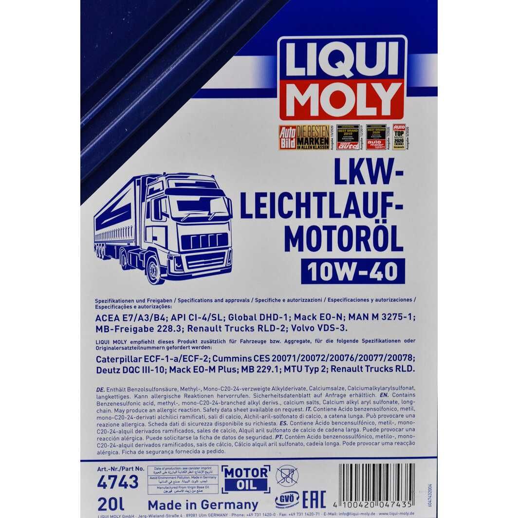 Олива моторна Liqui Moly LKW-Leichtlauf 10W-40 20літрів.