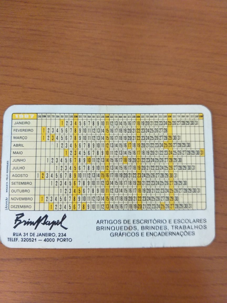 Calendário de 1987 - BRIMPAPEL