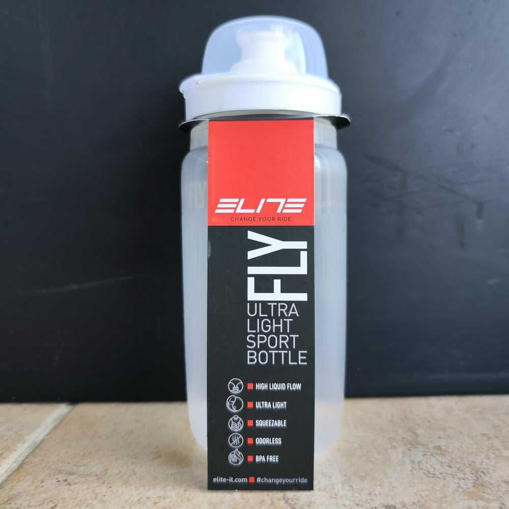 Bidon Bicicleta Elite Fly MTB Tex 550ml com tampa anti-pó transparente