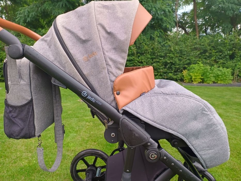 Wózek 2w1 Jedno coda szary ze skórzanymi dodatkami +mufki gratis