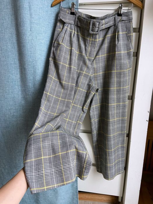 Spodnie kuloty kratka camaieu L wysoki stan pasek szerokie nogawki