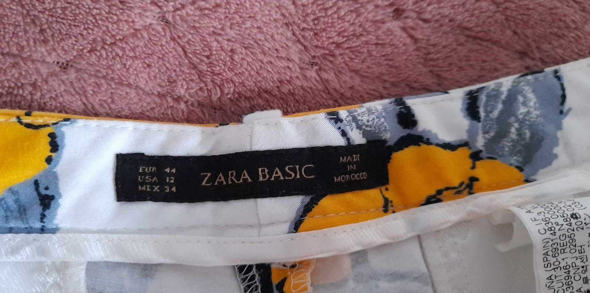 spodnie ZARA basic 44 białe w żółte kwiaty