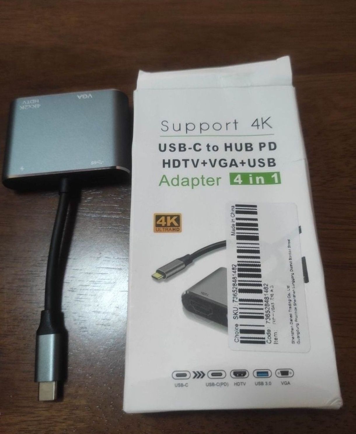 Adaptador hub 4 em 1 type C com porta HDMI, VGA, USB 3.0 e PD