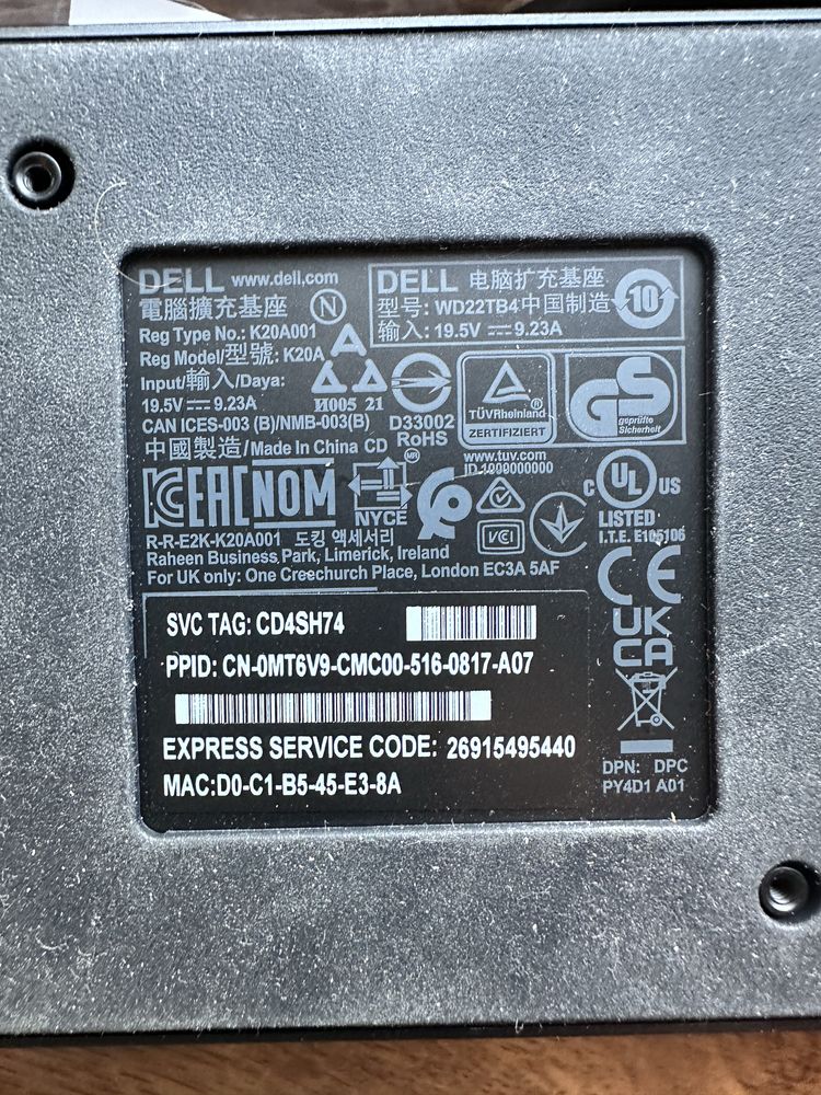 Dell WD22TB4 – stacja dokująca Thunderbolt 4 (używana, sprawna)
